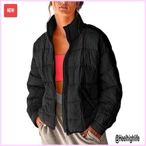 Women's Lightweight Quilted Puffer Jacket with Side Pockets, Relaxed Fit